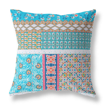 20"X20" Turquoise Microsuede Patchwork Blown Seam Pillow FurniFindUSA
