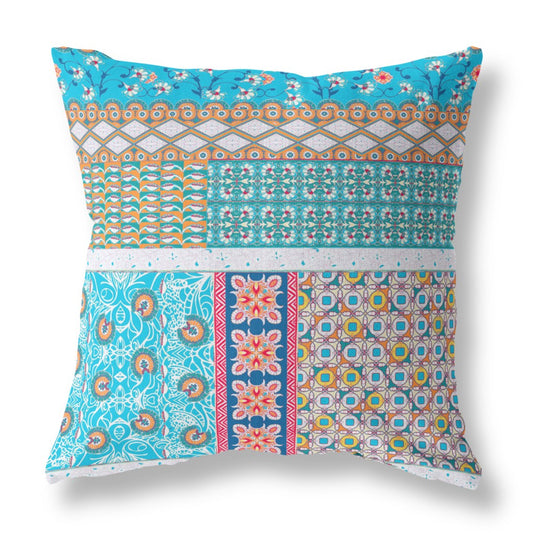 20"X20" Turquoise Microsuede Patchwork Blown Seam Pillow FurniFindUSA