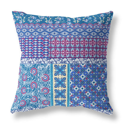 20"X20" Blue And Purple Microsuede Patchwork Blown Seam Pillow FurniFindUSA