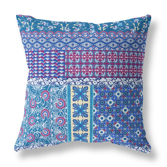 20"X20" Blue And Purple Microsuede Patchwork Blown Seam Pillow FurniFindUSA