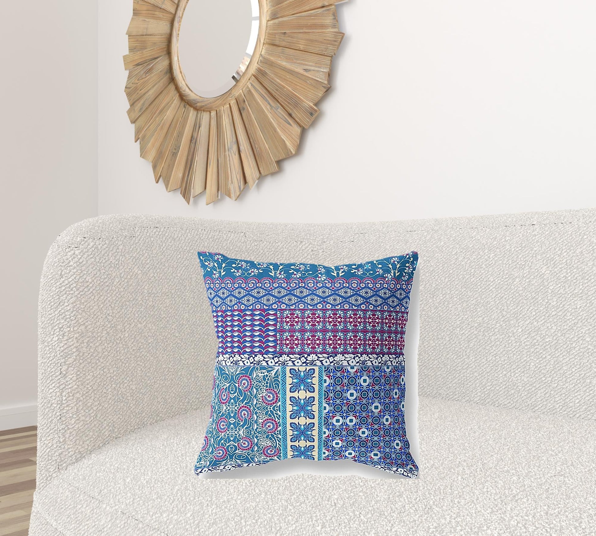 20"X20" Blue And Purple Microsuede Patchwork Blown Seam Pillow FurniFindUSA