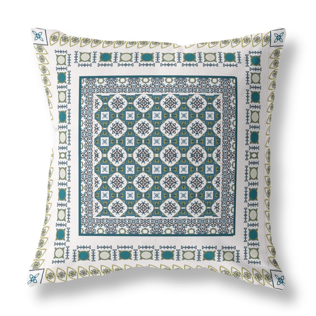 20" X 20" White And Green Floral Blown Seam Suede Throw Pillow FurniFindUSA