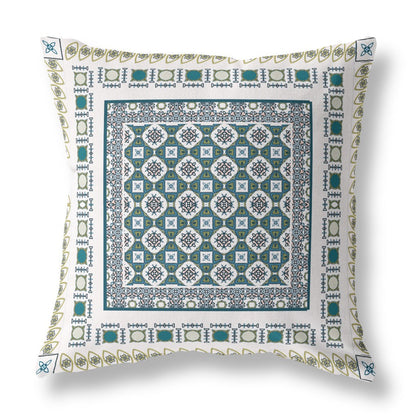 20" X 20" White And Green Floral Blown Seam Suede Throw Pillow FurniFindUSA