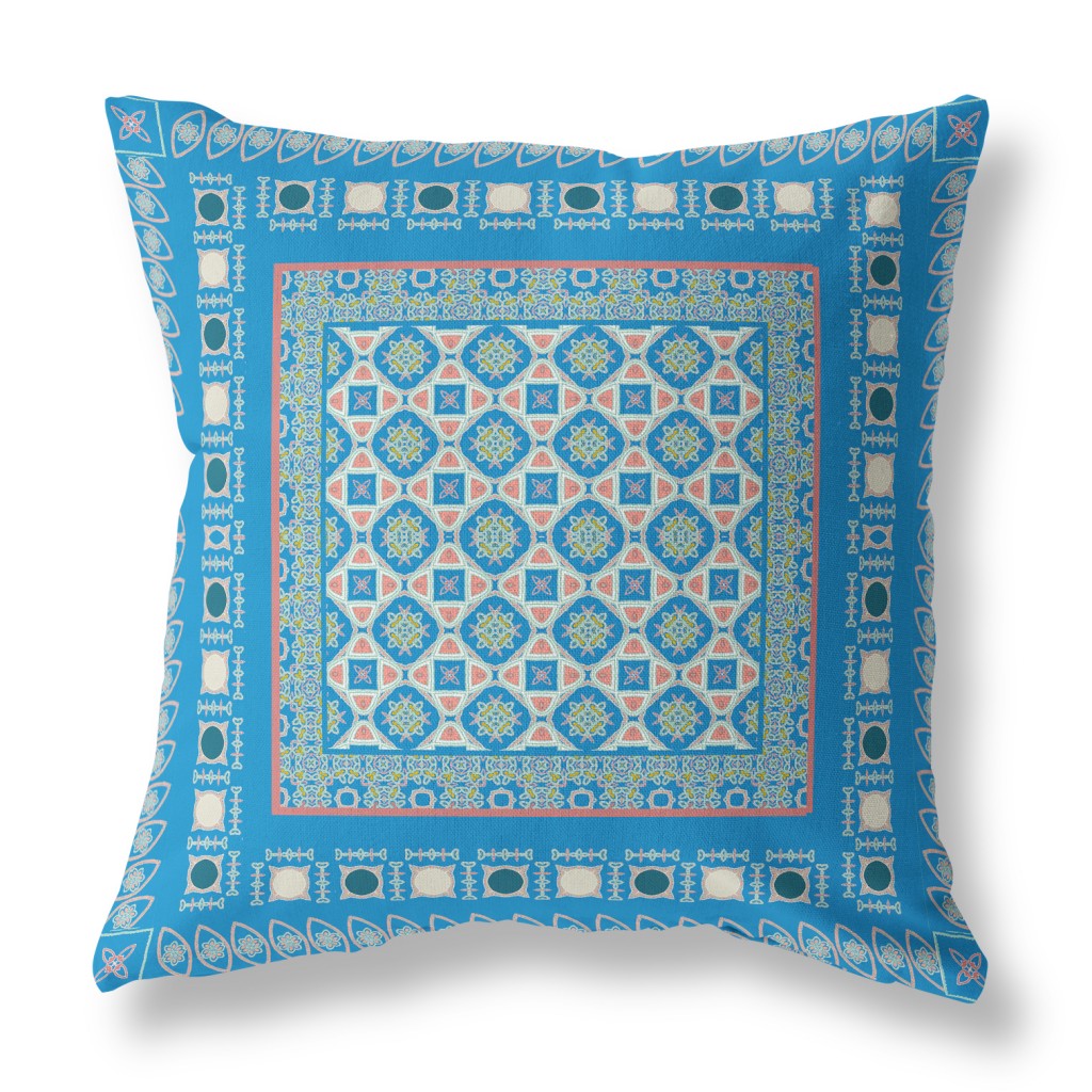 20" X 20" Blue And Pink Floral Blown Seam Suede Throw Pillow FurniFindUSA
