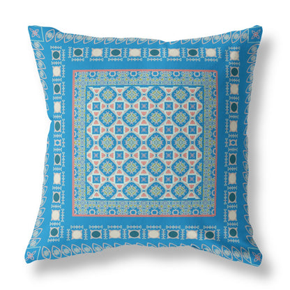 20" X 20" Blue And Pink Floral Blown Seam Suede Throw Pillow FurniFindUSA