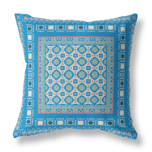 20" X 20" Blue And Pink Floral Blown Seam Suede Throw Pillow FurniFindUSA
