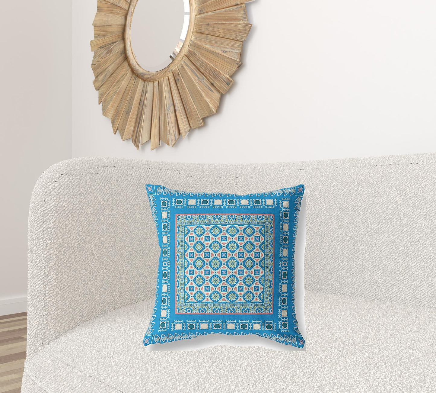 20" X 20" Blue And Pink Floral Blown Seam Suede Throw Pillow FurniFindUSA