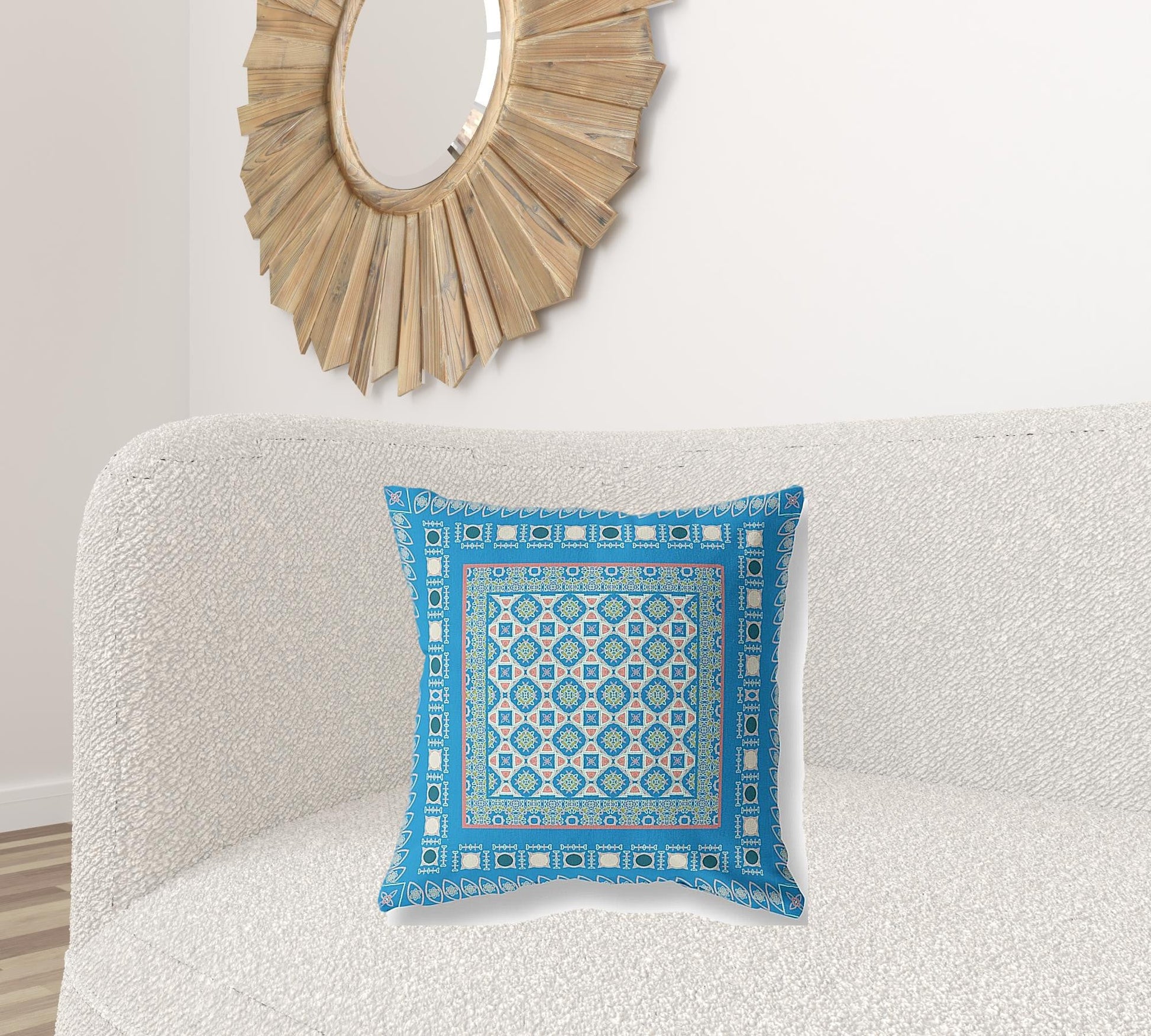 20" X 20" Blue And Pink Floral Blown Seam Suede Throw Pillow FurniFindUSA