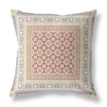 20" X 20" Off White And Orange Floral Blown Seam Suede Throw Pillow FurniFindUSA