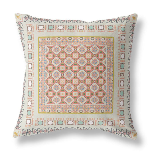 20" X 20" Off White And Orange Floral Blown Seam Suede Throw Pillow FurniFindUSA