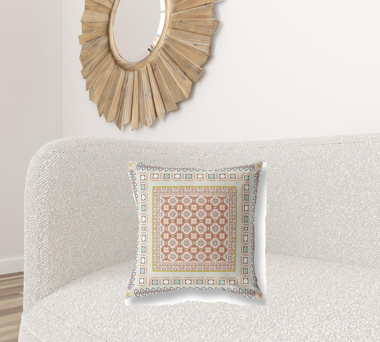 20" X 20" Off White And Orange Floral Blown Seam Suede Throw Pillow FurniFindUSA