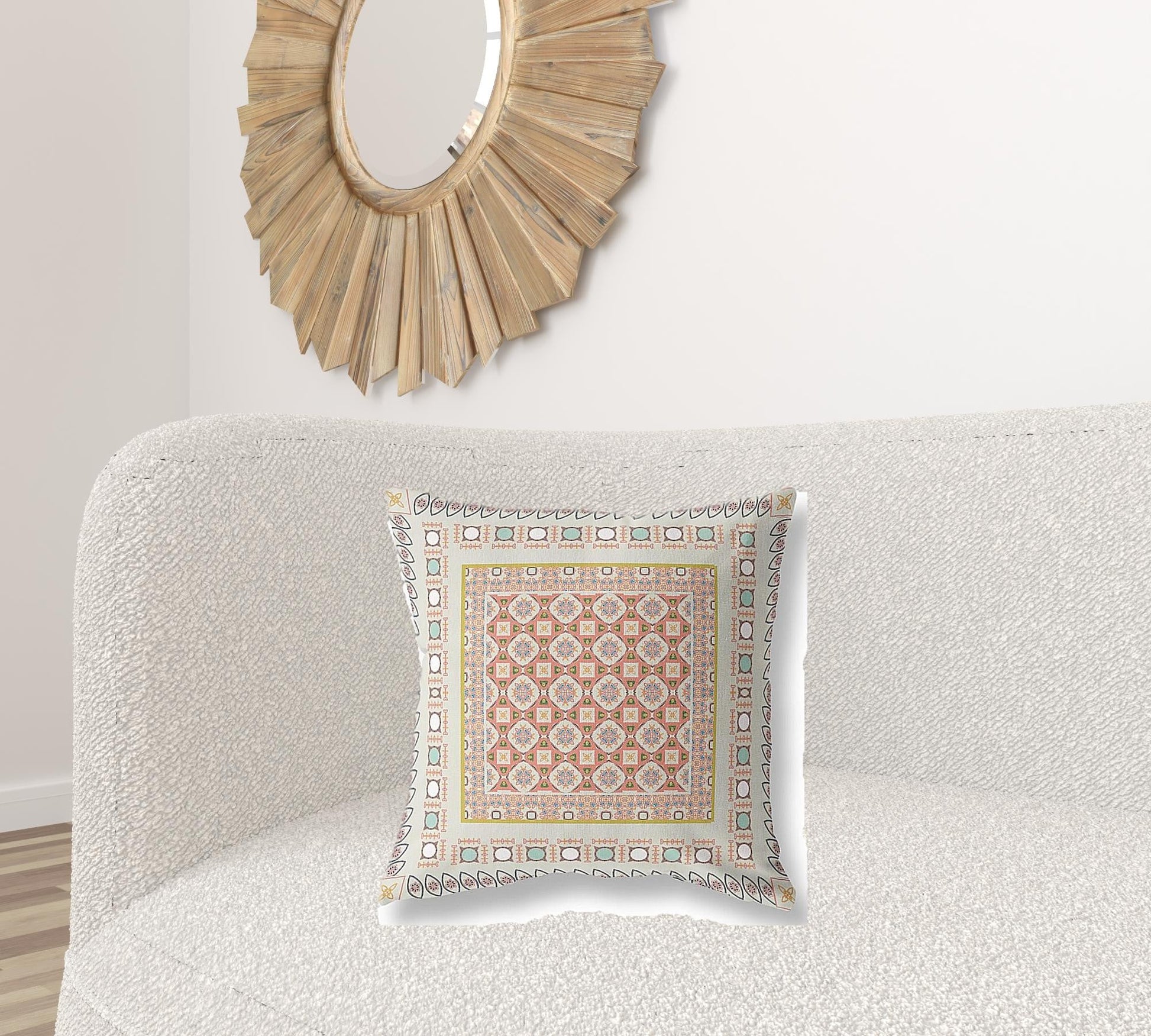 20" X 20" Off White And Orange Floral Blown Seam Suede Throw Pillow FurniFindUSA