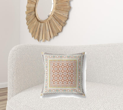 20" X 20" Off White And Orange Floral Blown Seam Suede Throw Pillow FurniFindUSA