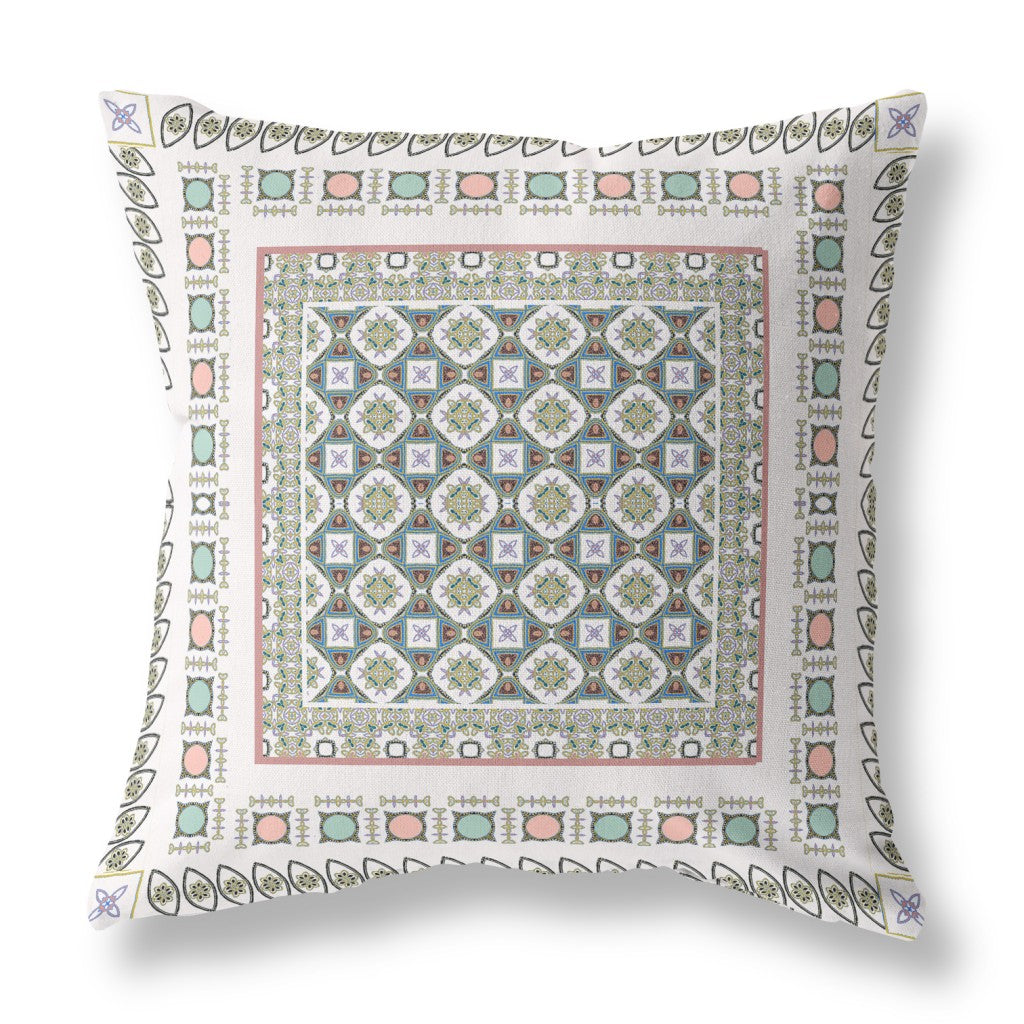 20" X 20" White And Blue Floral Blown Seam Suede Throw Pillow FurniFindUSA