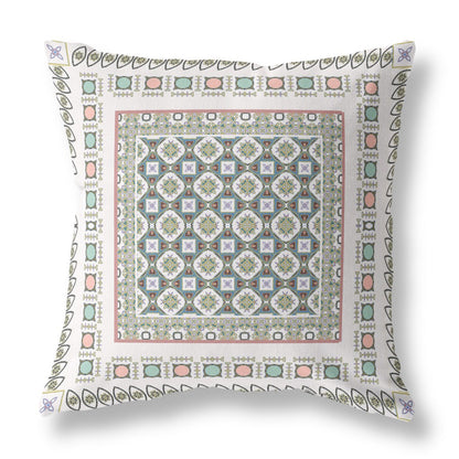 20" X 20" White And Blue Floral Blown Seam Suede Throw Pillow FurniFindUSA