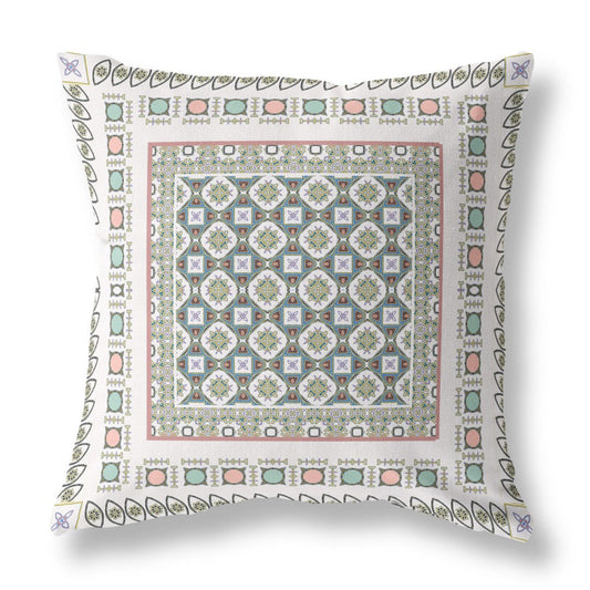 20" X 20" White And Blue Floral Blown Seam Suede Throw Pillow FurniFindUSA