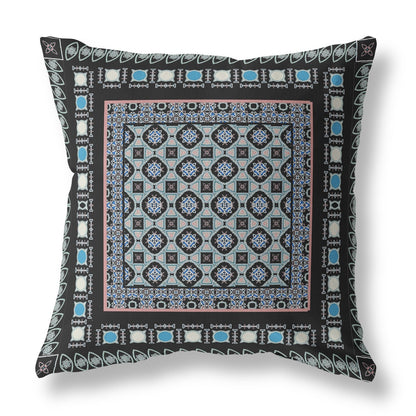 20" X 20" Black And Blue Floral Blown Seam Suede Throw Pillow FurniFindUSA