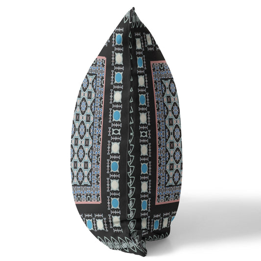20" X 20" Black And Blue Floral Blown Seam Suede Throw Pillow FurniFindUSA