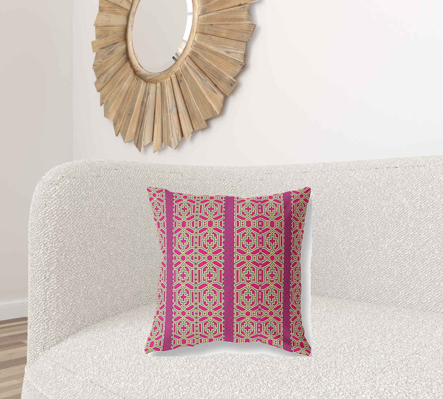 20" X 20" Pink And Green Geometric Blown Seam Suede Throw Pillow FurniFindUSA