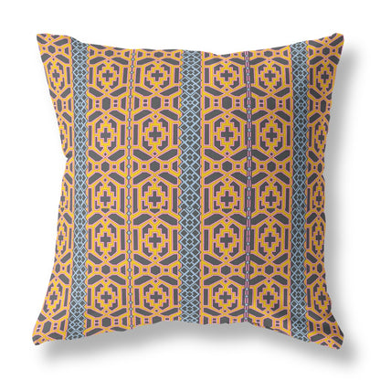 20" X 20" Brown And Yellow Geometric Blown Seam Suede Throw Pillow FurniFindUSA
