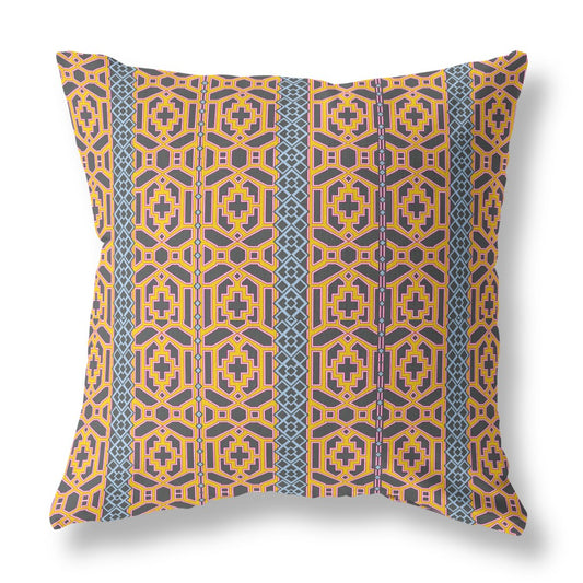 20" X 20" Brown And Yellow Geometric Blown Seam Suede Throw Pillow FurniFindUSA