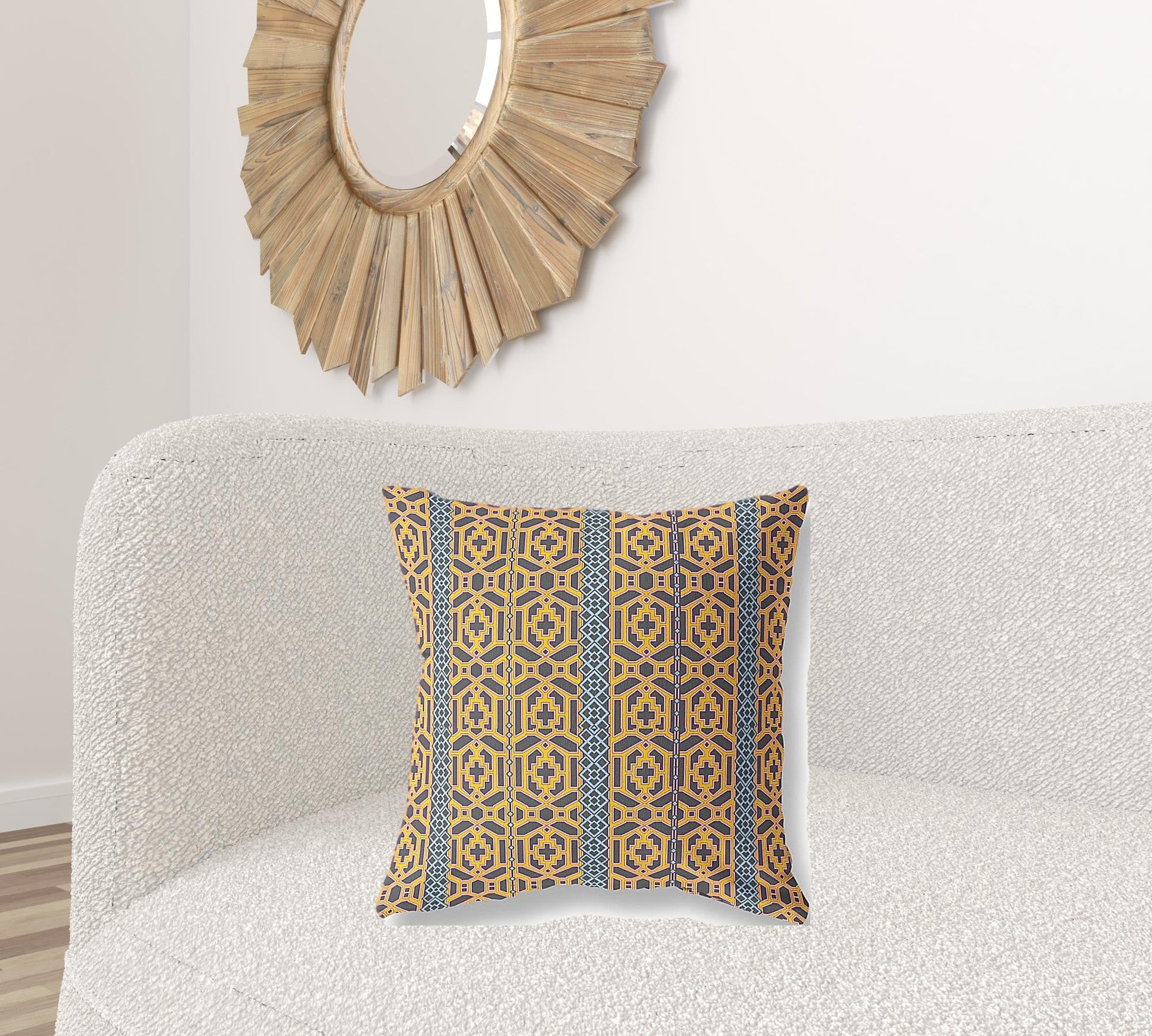 20" X 20" Brown And Yellow Geometric Blown Seam Suede Throw Pillow FurniFindUSA