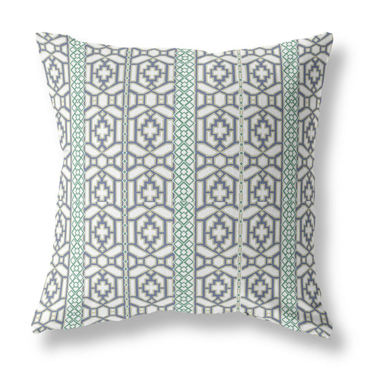 20" X 20" White And Gray Geometric Blown Seam Suede Throw Pillow FurniFindUSA