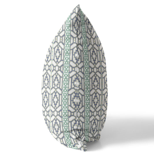 20" X 20" White And Gray Geometric Blown Seam Suede Throw Pillow FurniFindUSA