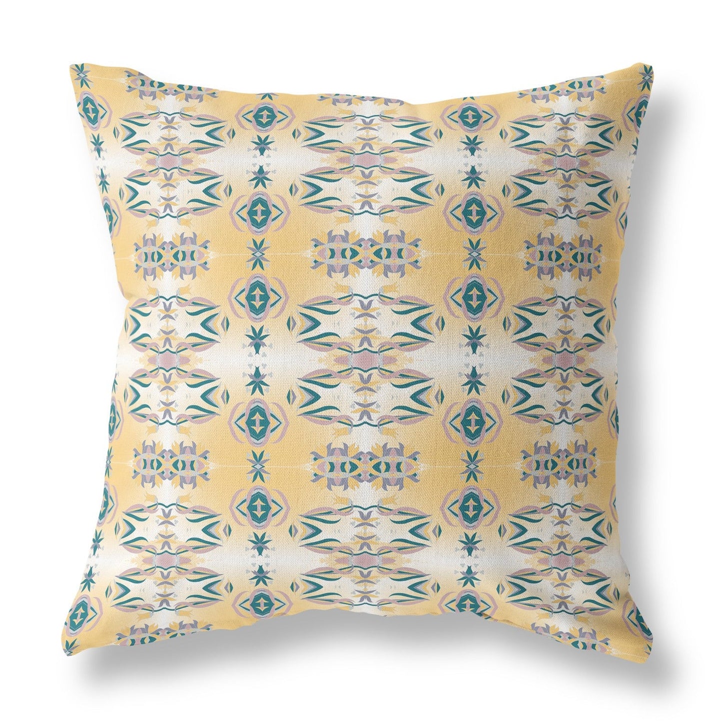 20" X 20" White And Yellow Abstract Blown Seam Suede Throw Pillow FurniFindUSA