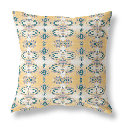 20" X 20" White And Yellow Abstract Blown Seam Suede Throw Pillow FurniFindUSA