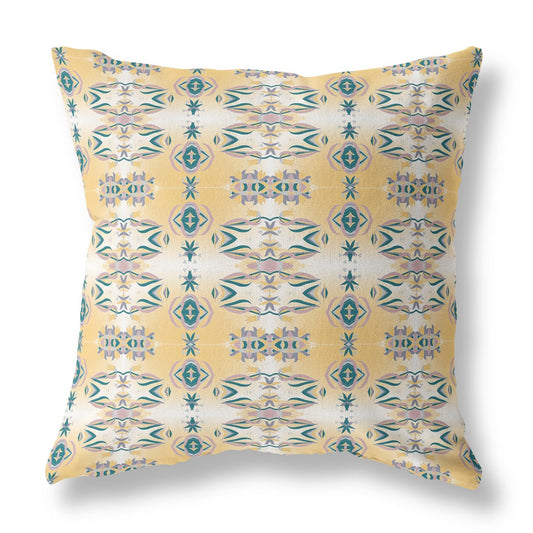 20" X 20" White And Yellow Abstract Blown Seam Suede Throw Pillow FurniFindUSA