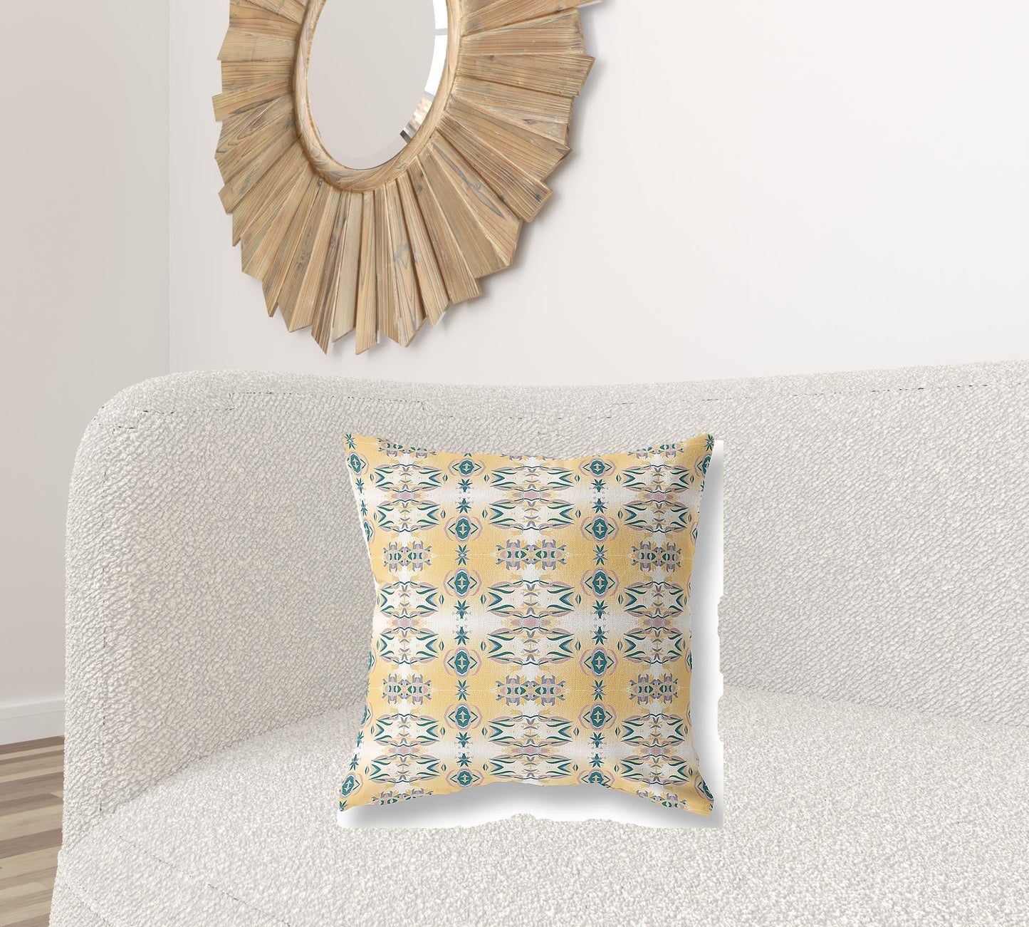20" X 20" White And Yellow Abstract Blown Seam Suede Throw Pillow FurniFindUSA