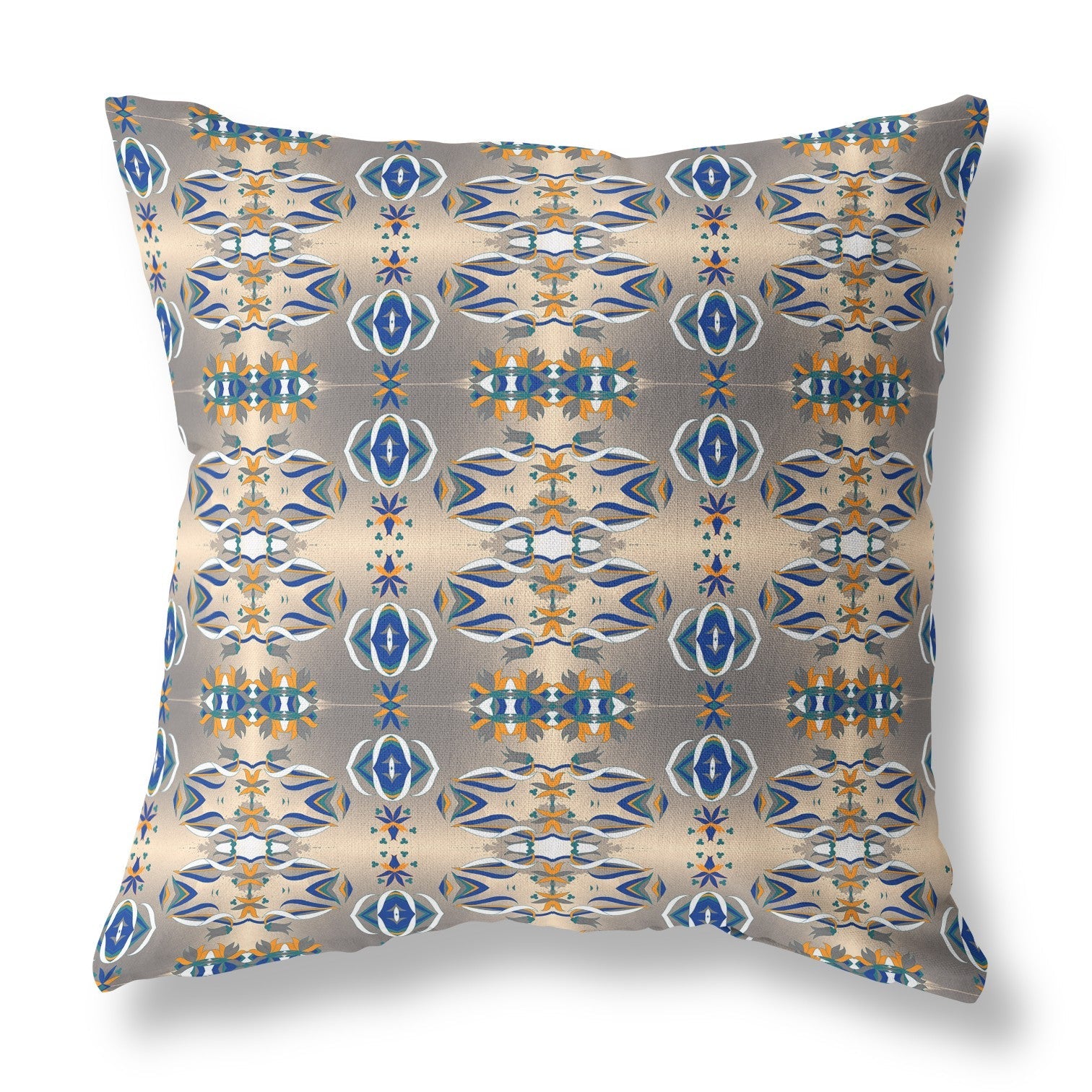 20" X 20" Brown And Blue Abstract Blown Seam Suede Throw Pillow FurniFindUSA