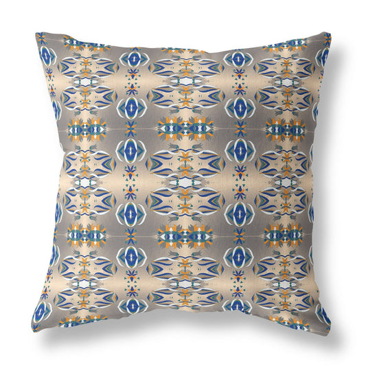 20" X 20" Brown And Blue Abstract Blown Seam Suede Throw Pillow FurniFindUSA