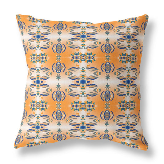 20" X 20" Orange And Gray Abstract Blown Seam Suede Throw Pillow FurniFindUSA