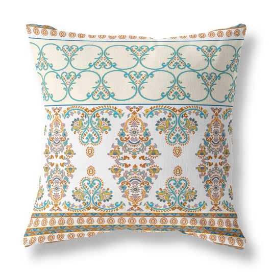 20" X 20" Orange And Teal Stencil Blown Seam Suede Throw Pillow FurniFindUSA