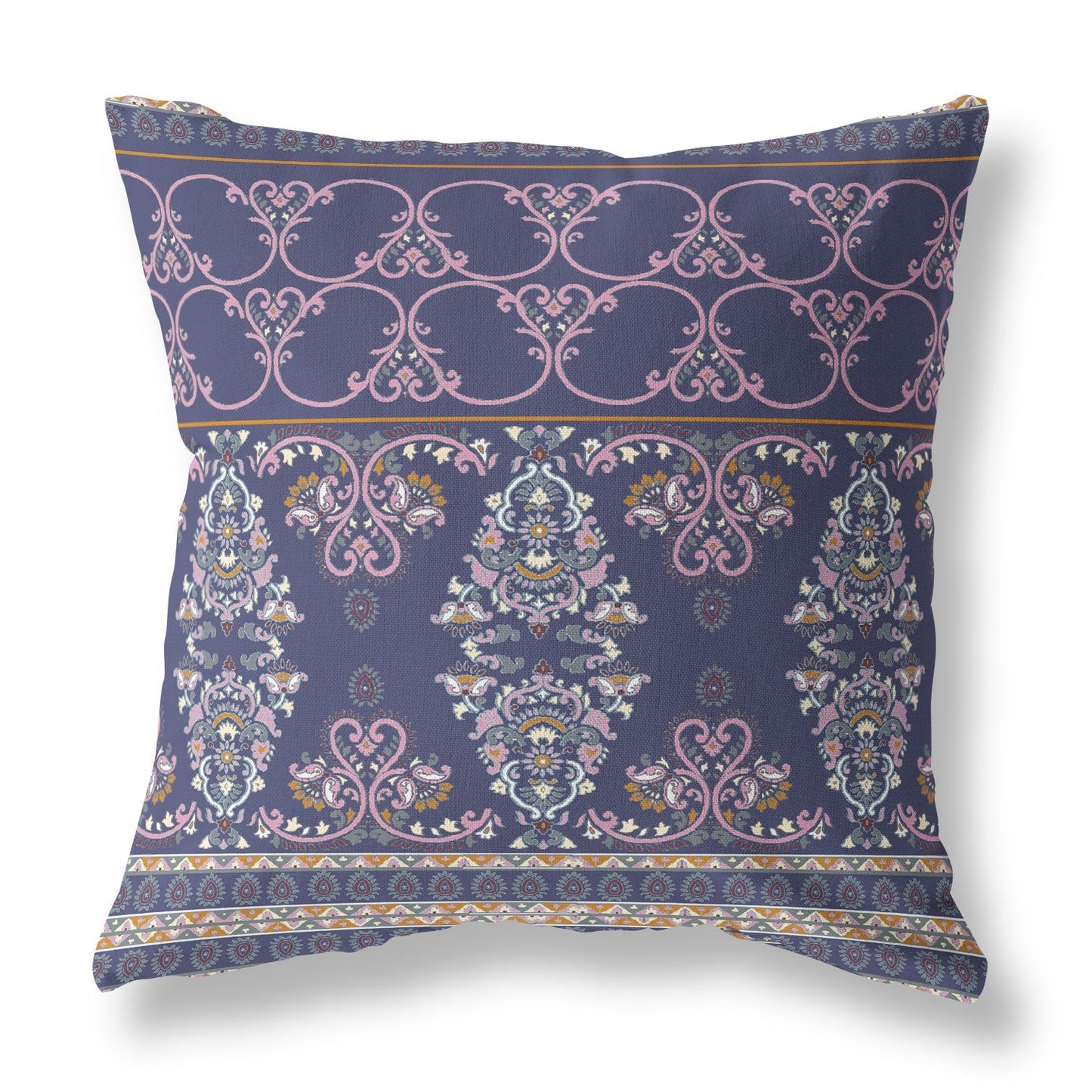 20" X 20" Blue And Pink Stencil Blown Seam Suede Throw Pillow FurniFindUSA