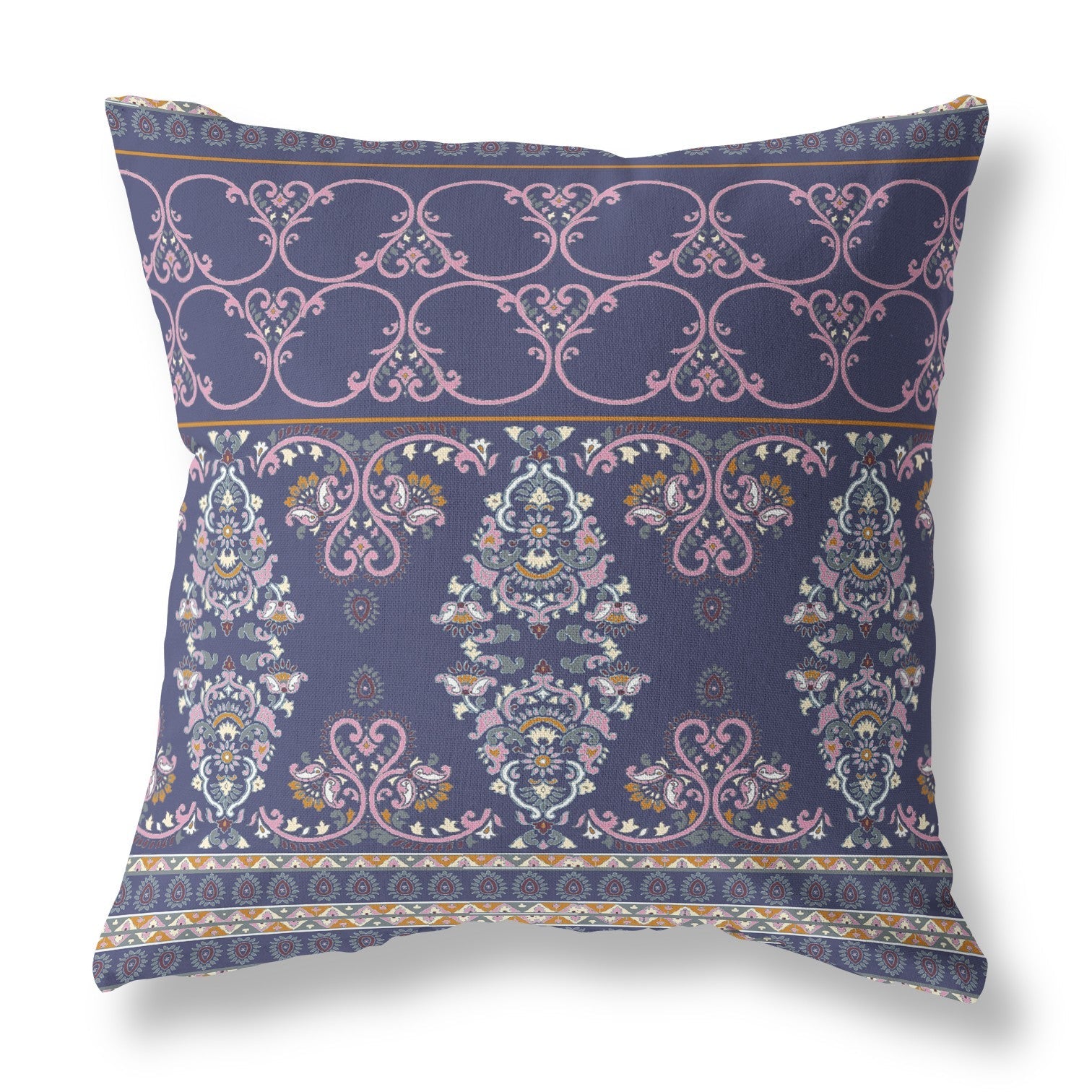 20" X 20" Blue And Pink Stencil Blown Seam Suede Throw Pillow FurniFindUSA