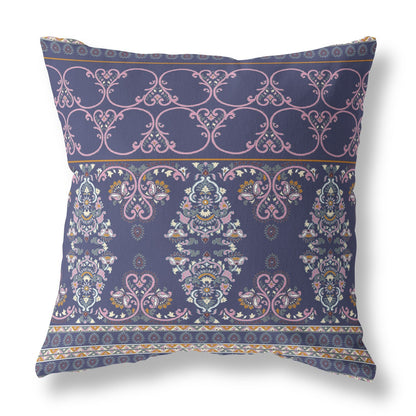 20" X 20" Blue And Pink Stencil Blown Seam Suede Throw Pillow FurniFindUSA