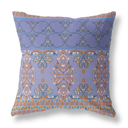 20" X 20" Purple And Blue Stencil Blown Seam Suede Throw Pillow FurniFindUSA