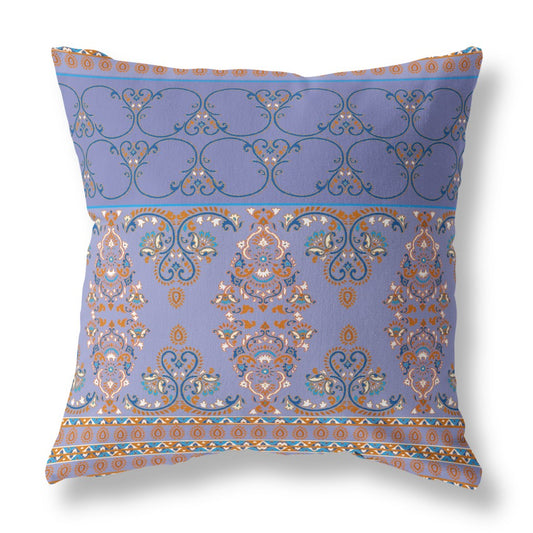 20" X 20" Purple And Blue Stencil Blown Seam Suede Throw Pillow FurniFindUSA