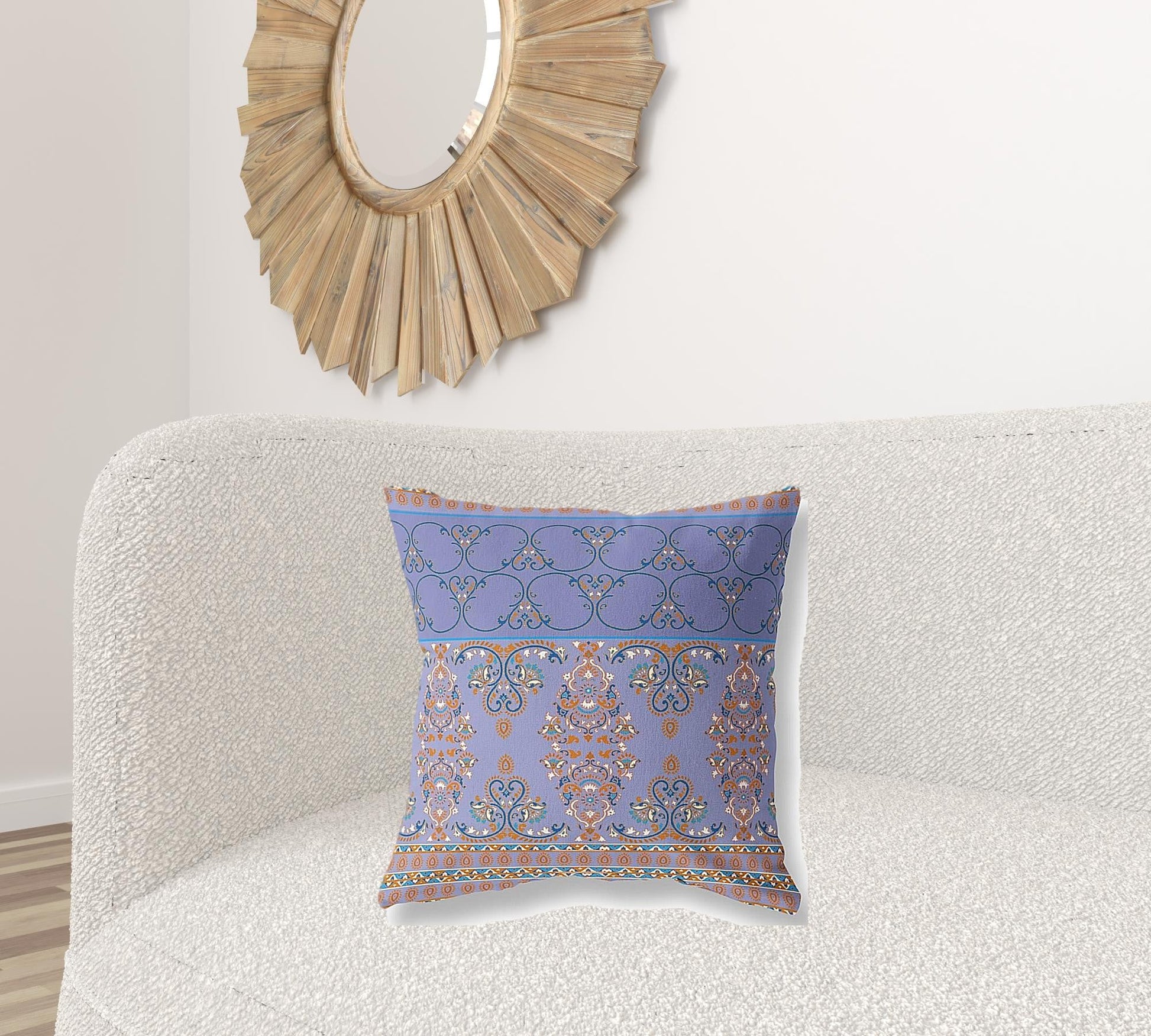 20" X 20" Purple And Blue Stencil Blown Seam Suede Throw Pillow FurniFindUSA