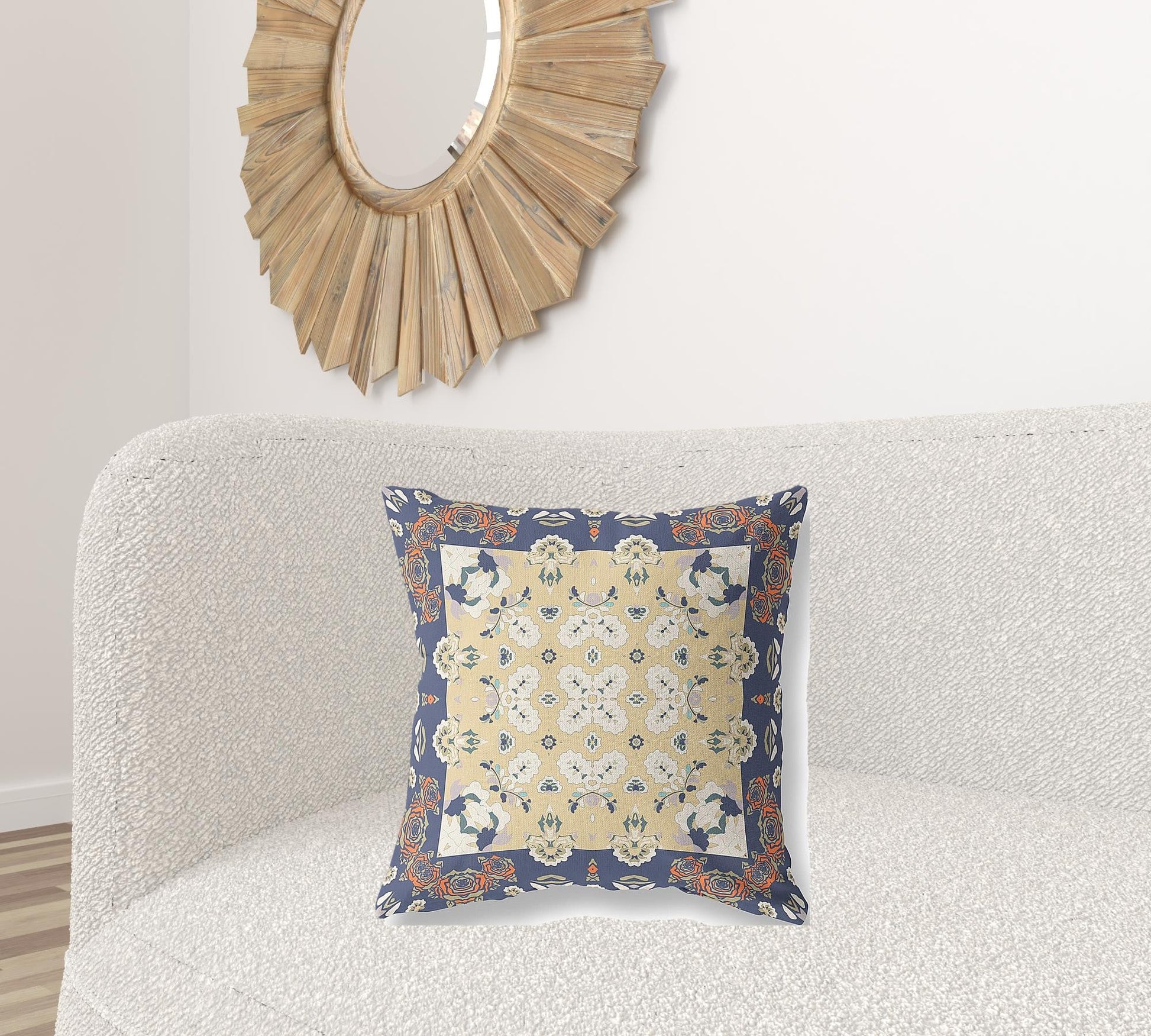20" X 20" Blue Yellow Floral Blown Seam Suede Throw Pillow FurniFindUSA