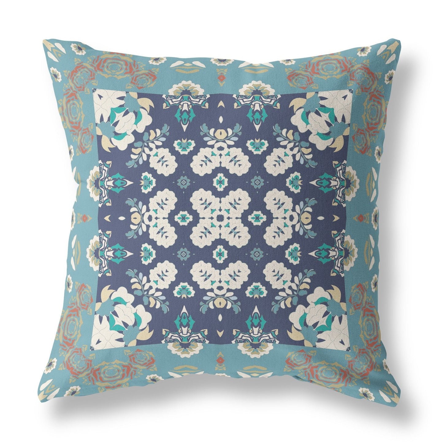 20" X 20" Gray And Blue Floral Blown Seam Suede Throw Pillow FurniFindUSA