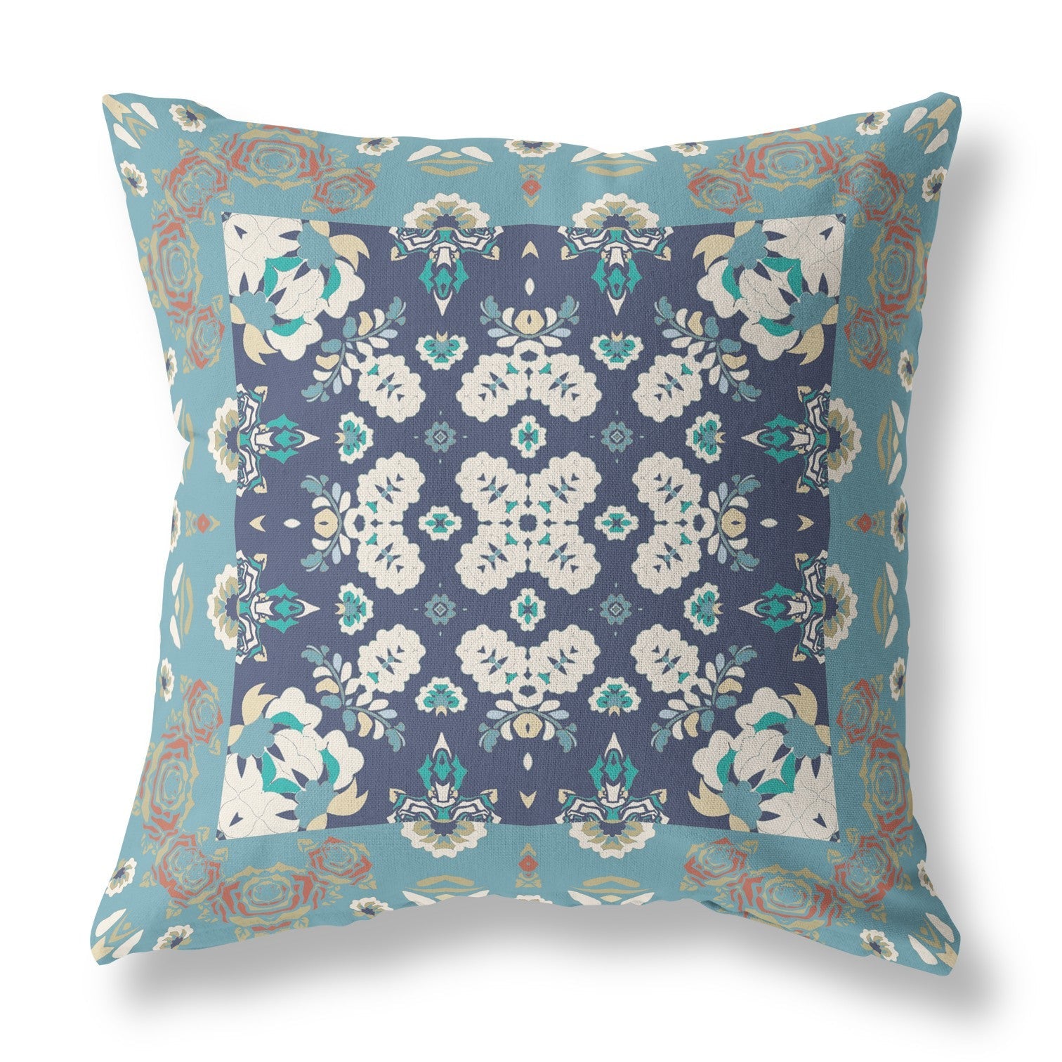 20" X 20" Gray And Blue Floral Blown Seam Suede Throw Pillow FurniFindUSA