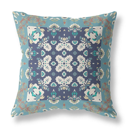 20" X 20" Gray And Blue Floral Blown Seam Suede Throw Pillow FurniFindUSA
