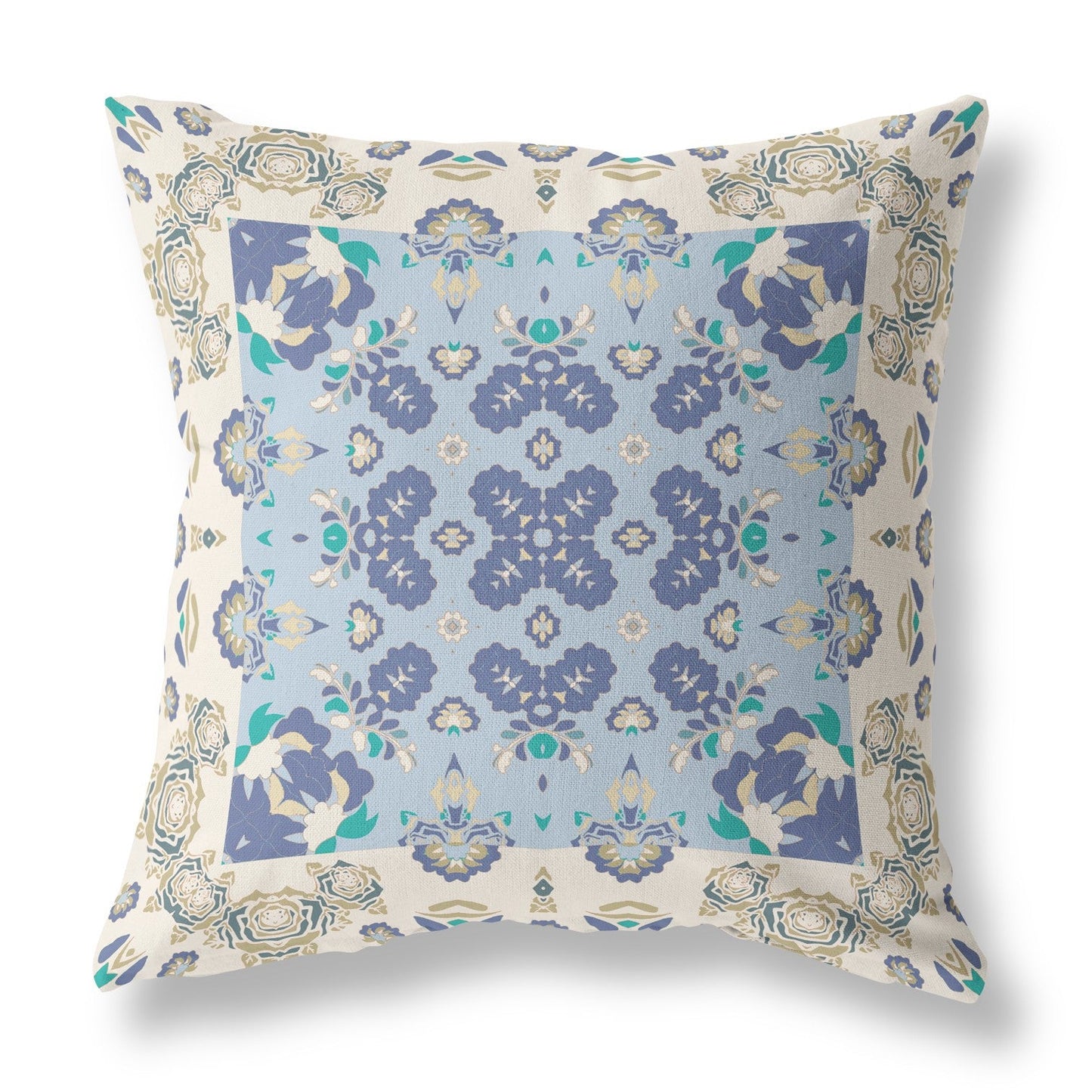 20" X 20" Off White And Blue Floral Blown Seam Suede Throw Pillow 5.0" (L) x 20.0" (W) x 20.0" (H) FurniFindUSA