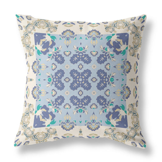 20" X 20" Off White And Blue Floral Blown Seam Suede Throw Pillow 5.0" (L) x 20.0" (W) x 20.0" (H) FurniFindUSA