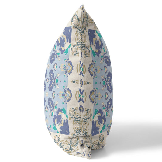 20" X 20" Off White And Blue Floral Blown Seam Suede Throw Pillow 5.0" (L) x 20.0" (W) x 20.0" (H) FurniFindUSA