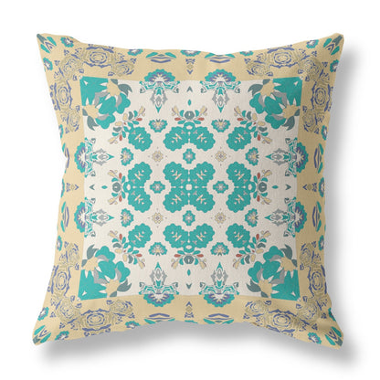 20" X 20" Yellow And White Floral Blown Seam Suede Throw Pillow FurniFindUSA